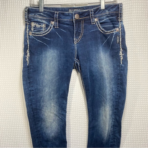 Silver Jeans Aiko Flap Skinny White Thick Stitch Dark Stretch; Women’s 27W 31L - Picture 5 of 16